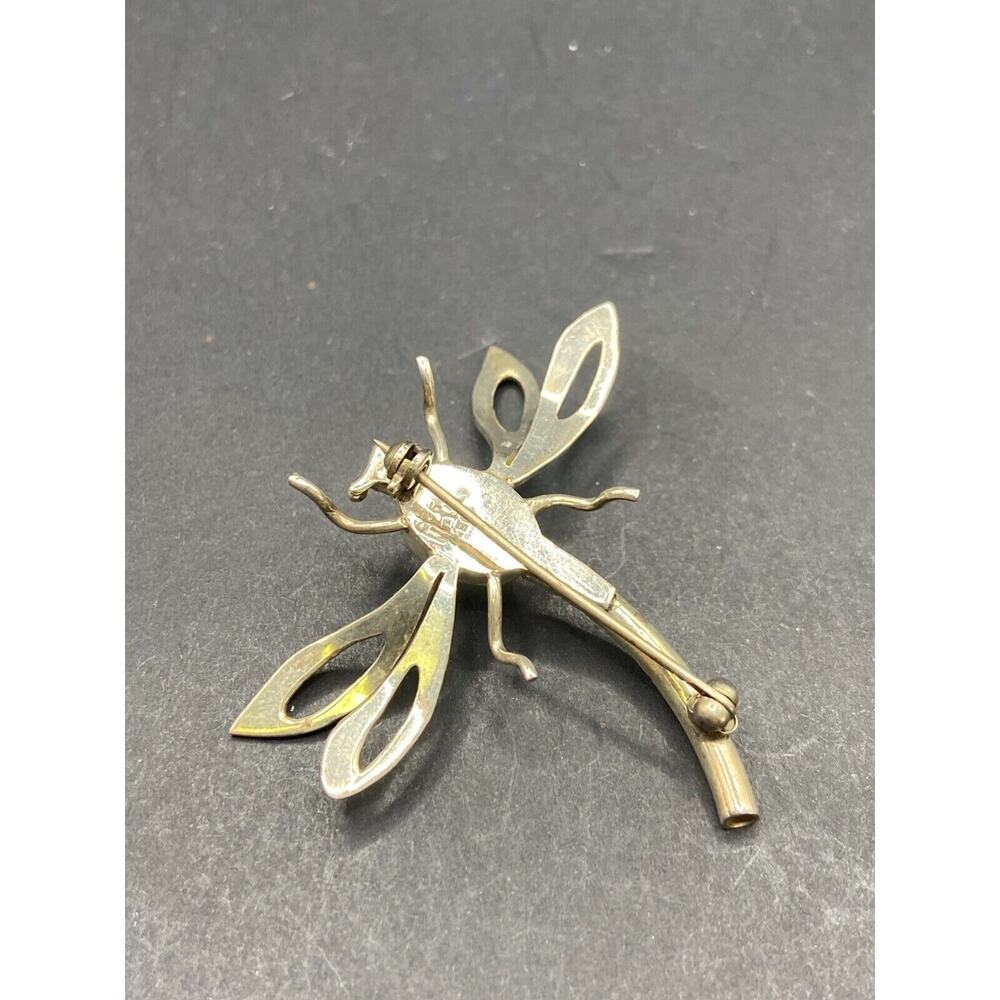 Vintage Taxco Mexico Sterling Silver 925 Black Onyx Dragon Fly Pin Brooch - Picture 6 of 11
